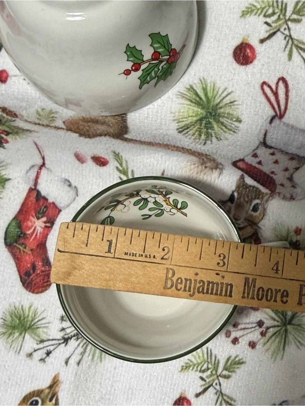 Holiday Holly Ceramic Teacup - White with Green and Red Holly - Cuthbertsone